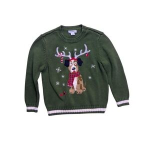 Greendog Sweater Kids 4/4T Green Reindeer Dog Christmas Holiday Pullover